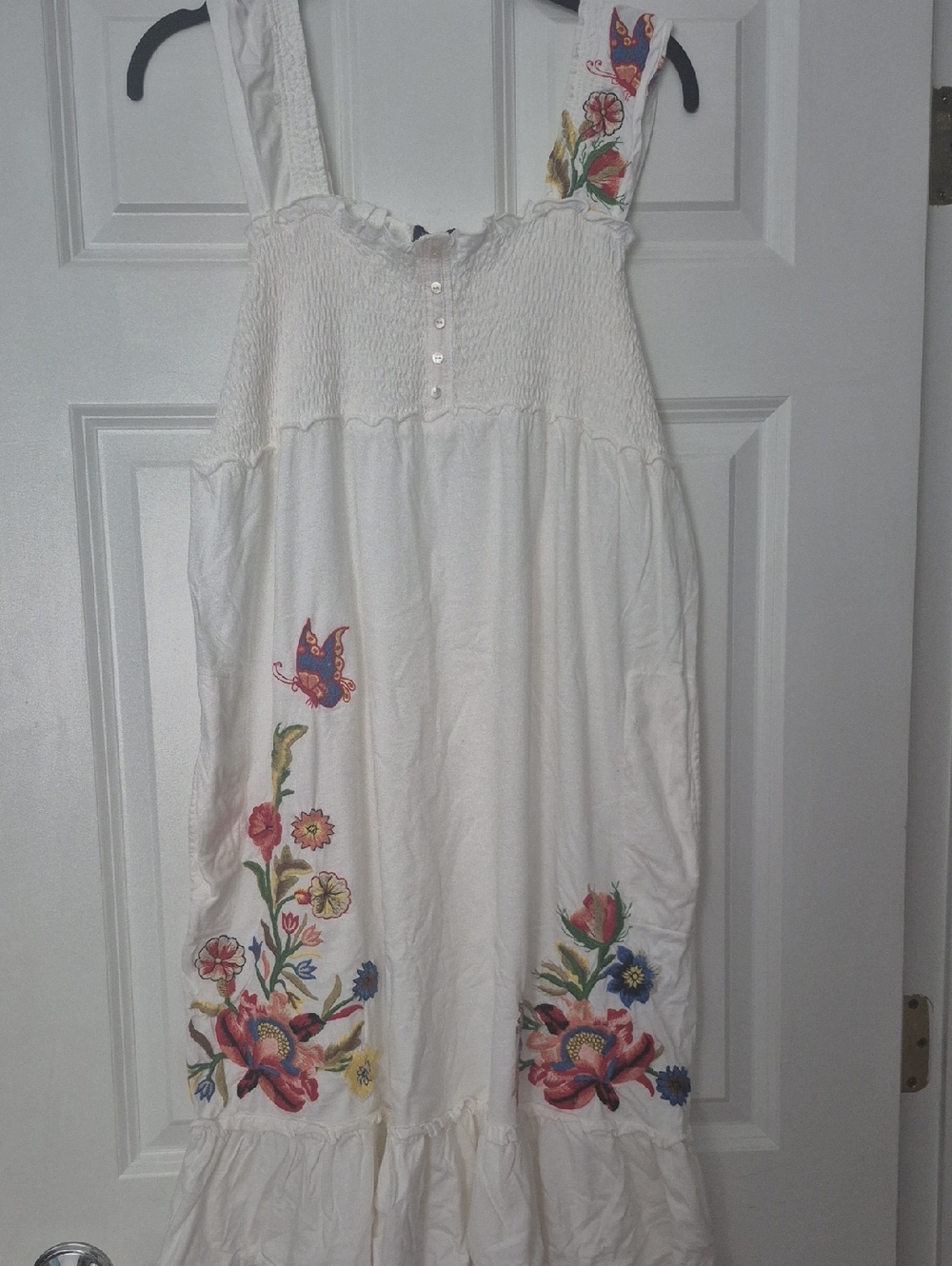 Boston Proper White Midi Sundress with Multicolor Floral Embroidery